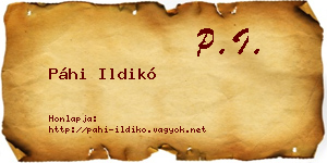Páhi Ildikó névjegykártya